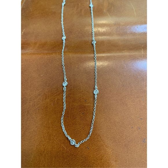 .925 Chain with Crystals Sterling Silver Necklace #delicate #vintage - Picture 4 of 5